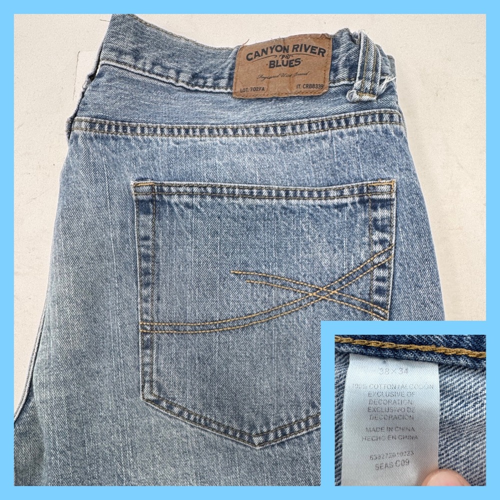 Canyon River Blues Mens Loose Straight Light Wash Denim Jeans Size 38x34‎